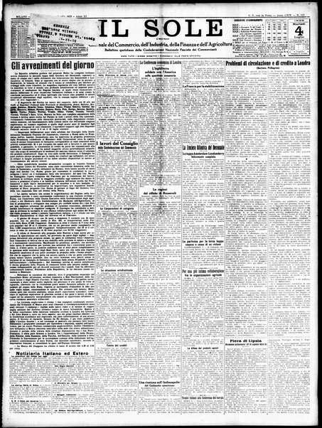Il sole : giornale commerciale, agricolo, industriale... : organo ufficiale della Camera di commercio e industria di Milano ...