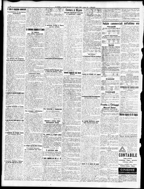 Il sole : giornale commerciale, agricolo, industriale... : organo ufficiale della Camera di commercio e industria di Milano ...