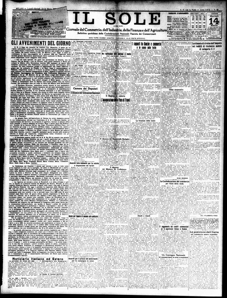 Il sole : giornale commerciale, agricolo, industriale... : organo ufficiale della Camera di commercio e industria di Milano ...