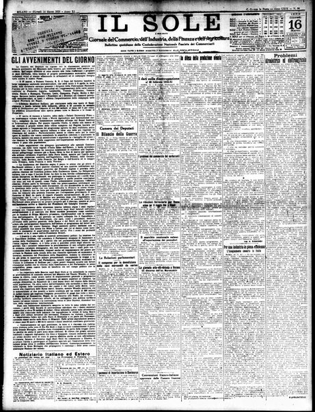 Il sole : giornale commerciale, agricolo, industriale... : organo ufficiale della Camera di commercio e industria di Milano ...