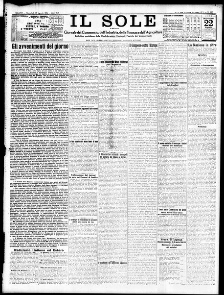 Il sole : giornale commerciale, agricolo, industriale... : organo ufficiale della Camera di commercio e industria di Milano ...