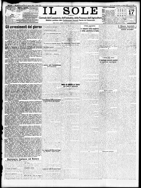 Il sole : giornale commerciale, agricolo, industriale... : organo ufficiale della Camera di commercio e industria di Milano ...