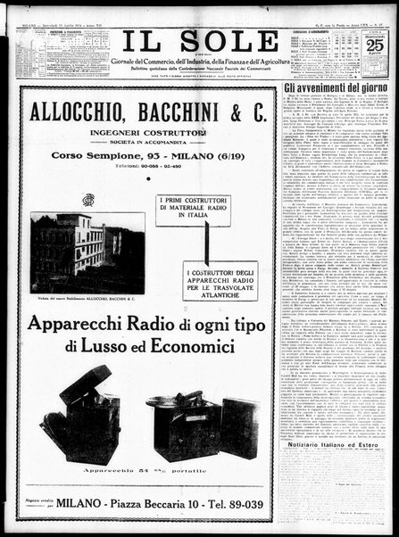 Il sole : giornale commerciale, agricolo, industriale... : organo ufficiale della Camera di commercio e industria di Milano ...