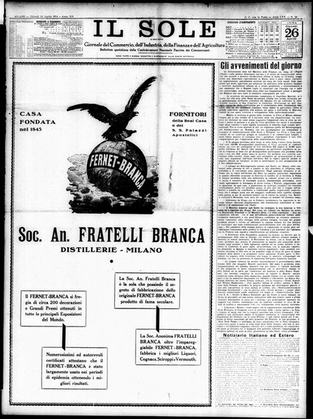 Il sole : giornale commerciale, agricolo, industriale... : organo ufficiale della Camera di commercio e industria di Milano ...