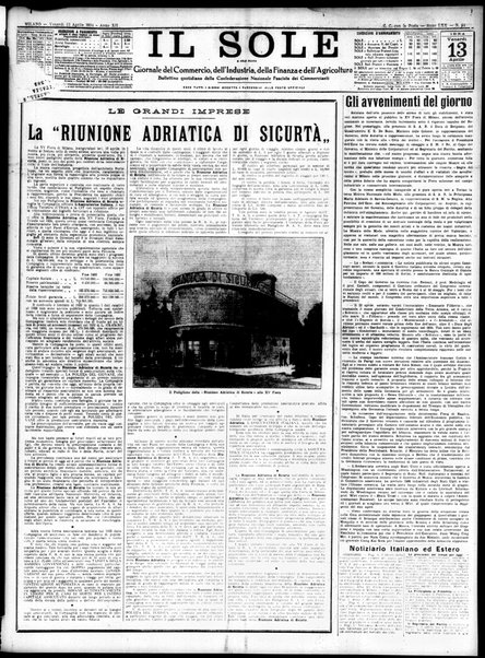 Il sole : giornale commerciale, agricolo, industriale... : organo ufficiale della Camera di commercio e industria di Milano ...