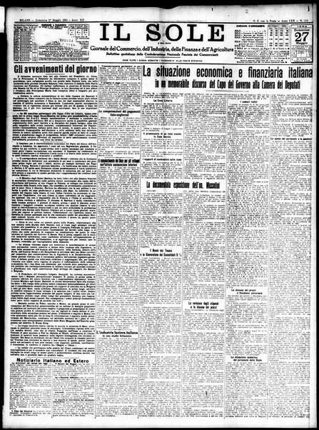 Il sole : giornale commerciale, agricolo, industriale... : organo ufficiale della Camera di commercio e industria di Milano ...