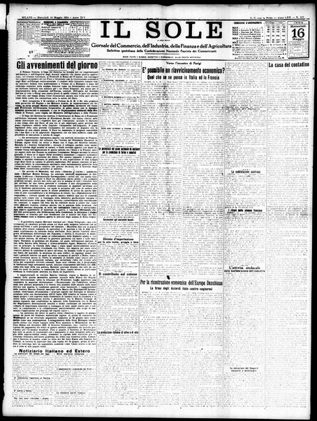 Il sole : giornale commerciale, agricolo, industriale... : organo ufficiale della Camera di commercio e industria di Milano ...