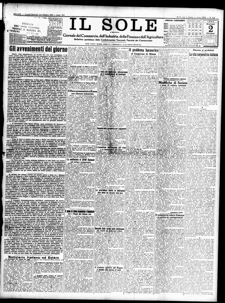 Il sole : giornale commerciale, agricolo, industriale... : organo ufficiale della Camera di commercio e industria di Milano ...