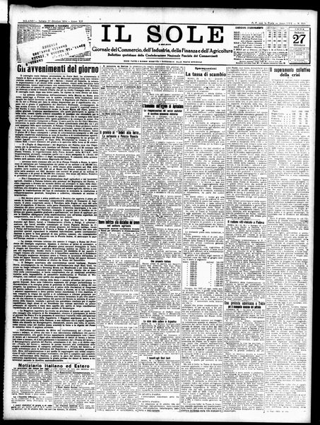 Il sole : giornale commerciale, agricolo, industriale... : organo ufficiale della Camera di commercio e industria di Milano ...