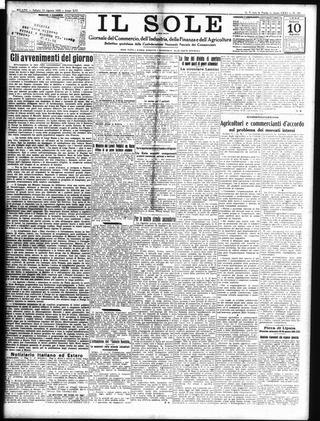 Il sole : giornale commerciale, agricolo, industriale... : organo ufficiale della Camera di commercio e industria di Milano ...