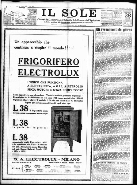 Il sole : giornale commerciale, agricolo, industriale... : organo ufficiale della Camera di commercio e industria di Milano ...