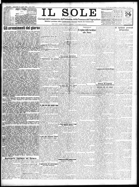 Il sole : giornale commerciale, agricolo, industriale... : organo ufficiale della Camera di commercio e industria di Milano ...