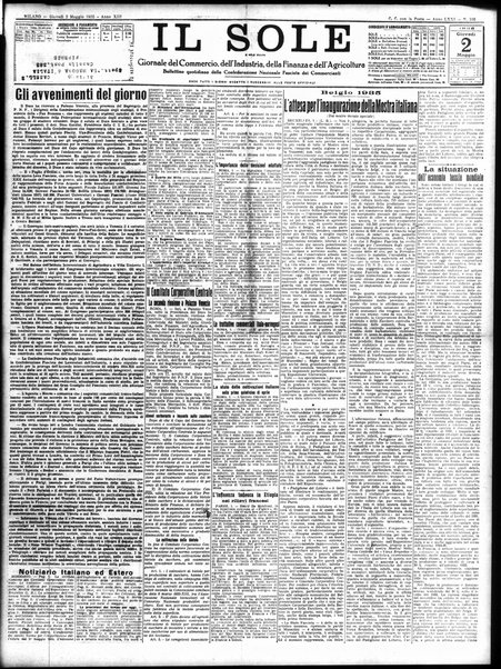 Il sole : giornale commerciale, agricolo, industriale... : organo ufficiale della Camera di commercio e industria di Milano ...