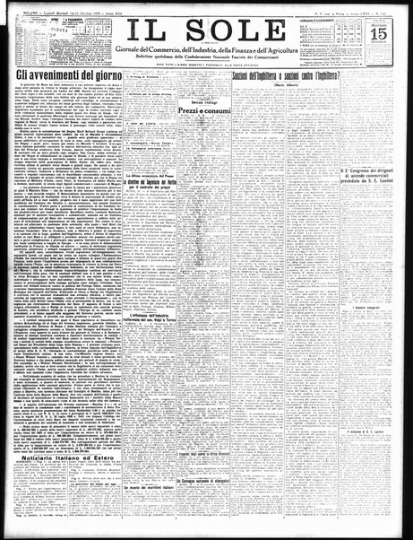 Il sole : giornale commerciale, agricolo, industriale... : organo ufficiale della Camera di commercio e industria di Milano ...