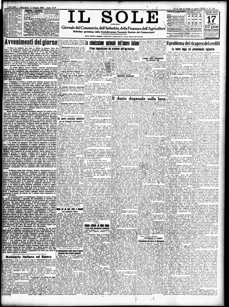 Il sole : giornale commerciale, agricolo, industriale... : organo ufficiale della Camera di commercio e industria di Milano ...