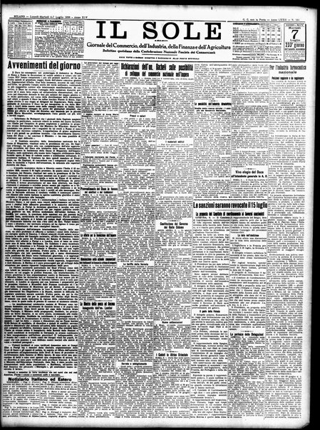 Il sole : giornale commerciale, agricolo, industriale... : organo ufficiale della Camera di commercio e industria di Milano ...