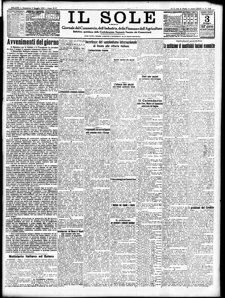 Il sole : giornale commerciale, agricolo, industriale... : organo ufficiale della Camera di commercio e industria di Milano ...