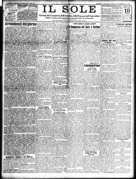 Il sole : giornale commerciale, agricolo, industriale... : organo ufficiale della Camera di commercio e industria di Milano ...