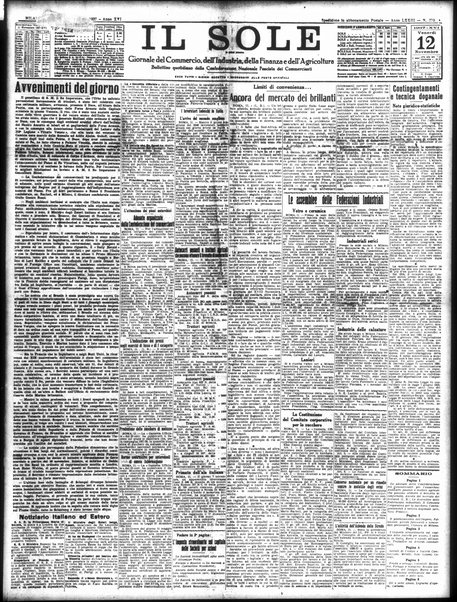 Il sole : giornale commerciale, agricolo, industriale... : organo ufficiale della Camera di commercio e industria di Milano ...