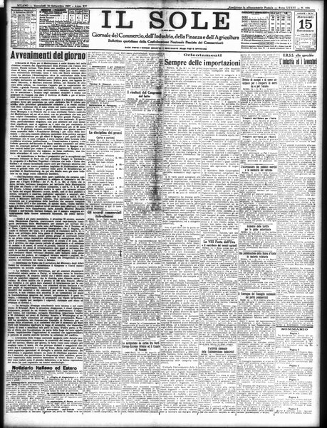 Il sole : giornale commerciale, agricolo, industriale... : organo ufficiale della Camera di commercio e industria di Milano ...