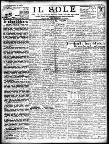 Il sole : giornale commerciale, agricolo, industriale... : organo ufficiale della Camera di commercio e industria di Milano ...