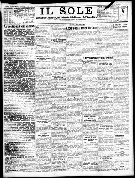Il sole : giornale commerciale, agricolo, industriale... : organo ufficiale della Camera di commercio e industria di Milano ...