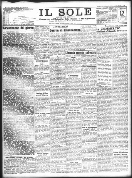 Il sole : giornale commerciale, agricolo, industriale... : organo ufficiale della Camera di commercio e industria di Milano ...