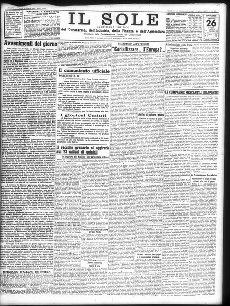 Il sole : giornale commerciale, agricolo, industriale... : organo ufficiale della Camera di commercio e industria di Milano ...