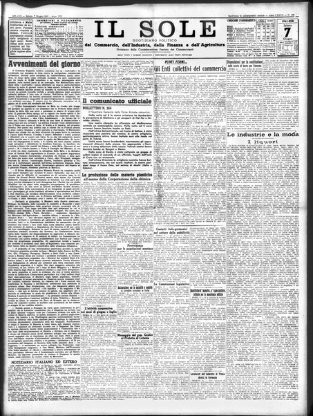 Il sole : giornale commerciale, agricolo, industriale... : organo ufficiale della Camera di commercio e industria di Milano ...
