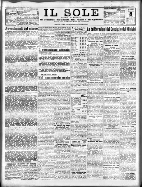 Il sole : giornale commerciale, agricolo, industriale... : organo ufficiale della Camera di commercio e industria di Milano ...