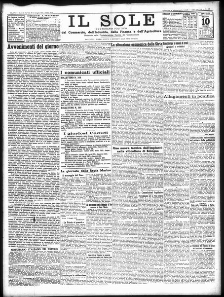 Il sole : giornale commerciale, agricolo, industriale... : organo ufficiale della Camera di commercio e industria di Milano ...