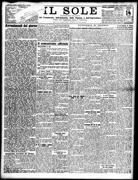 Il sole : giornale commerciale, agricolo, industriale... : organo ufficiale della Camera di commercio e industria di Milano ...