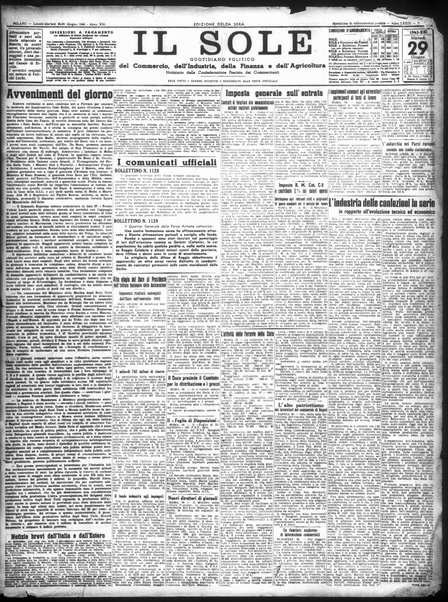 Il sole : giornale commerciale, agricolo, industriale... : organo ufficiale della Camera di commercio e industria di Milano ...