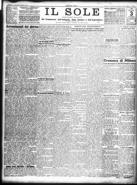 Il sole : giornale commerciale, agricolo, industriale... : organo ufficiale della Camera di commercio e industria di Milano ...