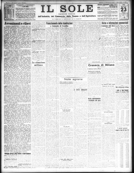 Il sole : giornale commerciale, agricolo, industriale... : organo ufficiale della Camera di commercio e industria di Milano ...