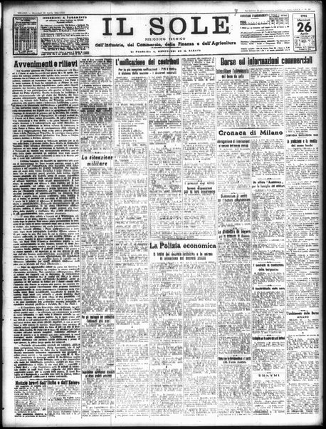Il sole : giornale commerciale, agricolo, industriale... : organo ufficiale della Camera di commercio e industria di Milano ...