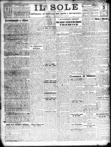 Il sole : giornale commerciale, agricolo, industriale... : organo ufficiale della Camera di commercio e industria di Milano ...