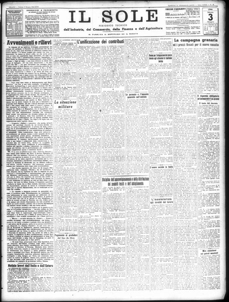 Il sole : giornale commerciale, agricolo, industriale... : organo ufficiale della Camera di commercio e industria di Milano ...