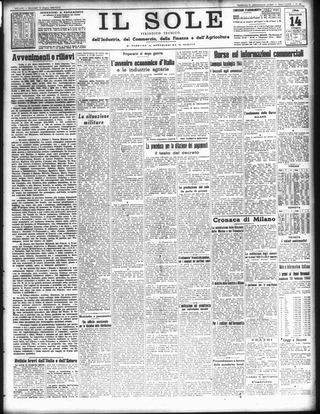 Il sole : giornale commerciale, agricolo, industriale... : organo ufficiale della Camera di commercio e industria di Milano ...