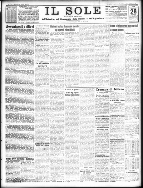 Il sole : giornale commerciale, agricolo, industriale... : organo ufficiale della Camera di commercio e industria di Milano ...
