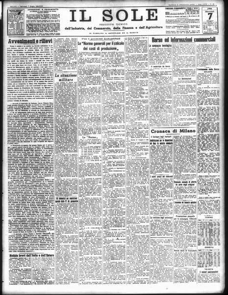 Il sole : giornale commerciale, agricolo, industriale... : organo ufficiale della Camera di commercio e industria di Milano ...