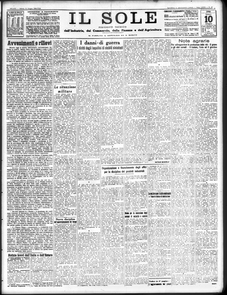 Il sole : giornale commerciale, agricolo, industriale... : organo ufficiale della Camera di commercio e industria di Milano ...