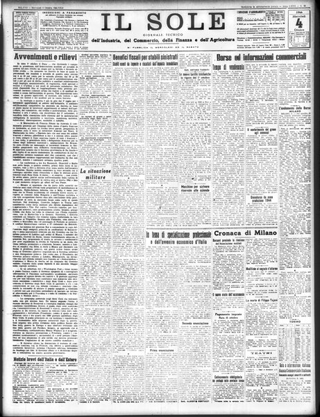 Il sole : giornale commerciale, agricolo, industriale... : organo ufficiale della Camera di commercio e industria di Milano ...