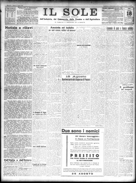 Il sole : giornale commerciale, agricolo, industriale... : organo ufficiale della Camera di commercio e industria di Milano ...