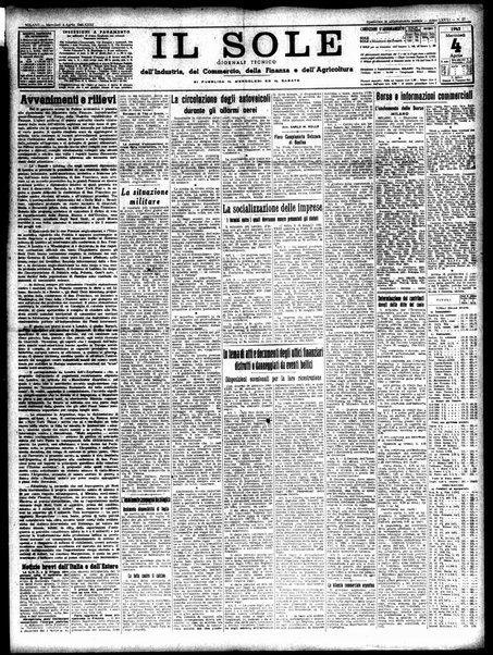 Il sole : giornale commerciale, agricolo, industriale... : organo ufficiale della Camera di commercio e industria di Milano ...