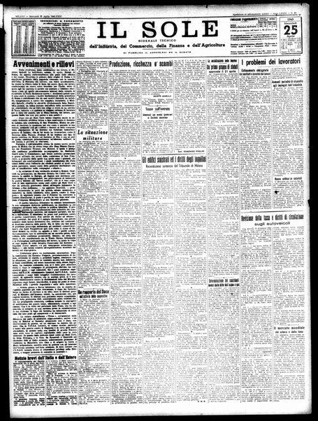 Il sole : giornale commerciale, agricolo, industriale... : organo ufficiale della Camera di commercio e industria di Milano ...