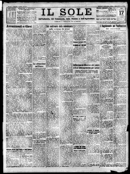 Il sole : giornale commerciale, agricolo, industriale... : organo ufficiale della Camera di commercio e industria di Milano ...