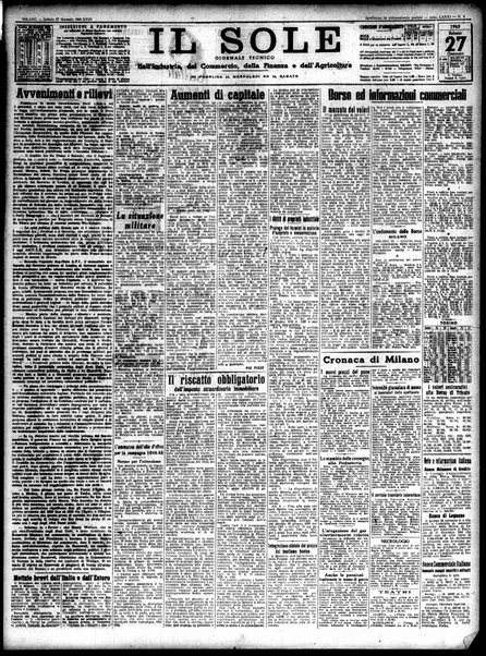 Il sole : giornale commerciale, agricolo, industriale... : organo ufficiale della Camera di commercio e industria di Milano ...