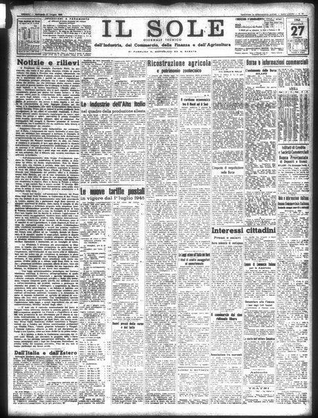 Il sole : giornale commerciale, agricolo, industriale... : organo ufficiale della Camera di commercio e industria di Milano ...