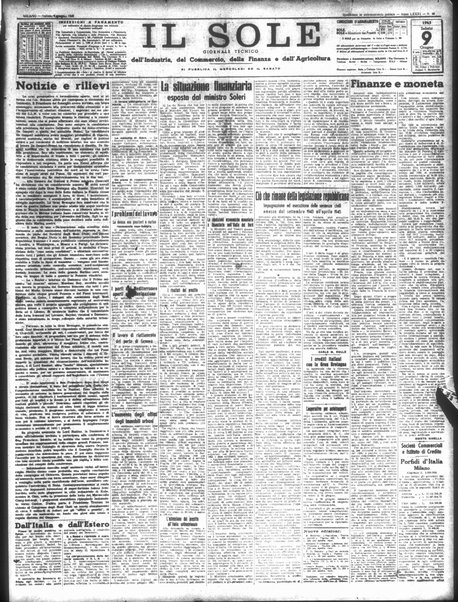 Il sole : giornale commerciale, agricolo, industriale... : organo ufficiale della Camera di commercio e industria di Milano ...